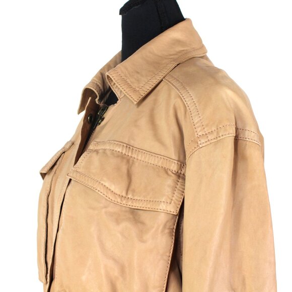 J. Crew 769 Madison Collection Sandy Tan Lambskin Utility Sample Jacket 6 Coat - Picture 3 of 7